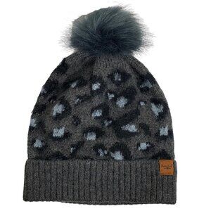 Britts Knits Hat Snow Leopard Pom Hat Blue Gray Super Soft Beanie